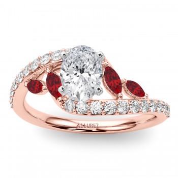 Swirl Design Lab Grown Diamond & Marquise Lab Ruby Engagement Ring 14K Rose Gold (0.63ct)